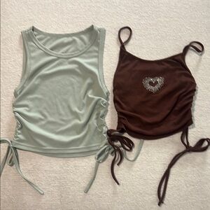 Set of Women's Sleeveless Tops - Mint Green and Chocolate Brown - XS